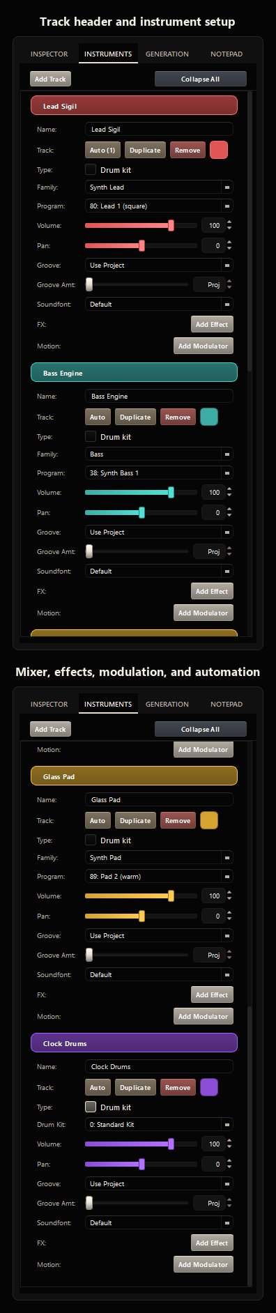 Instruments tab