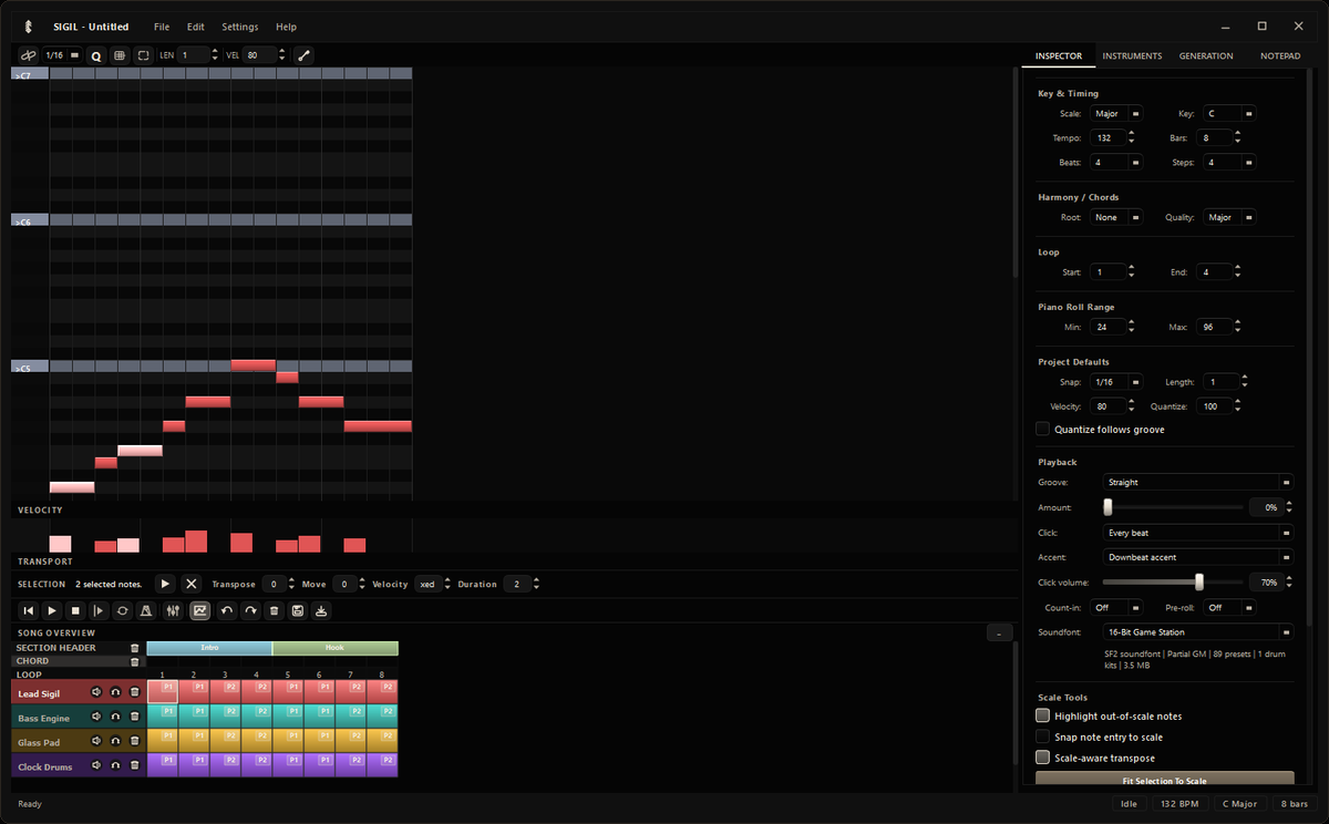 Sigil song overview and track arrangement workflow