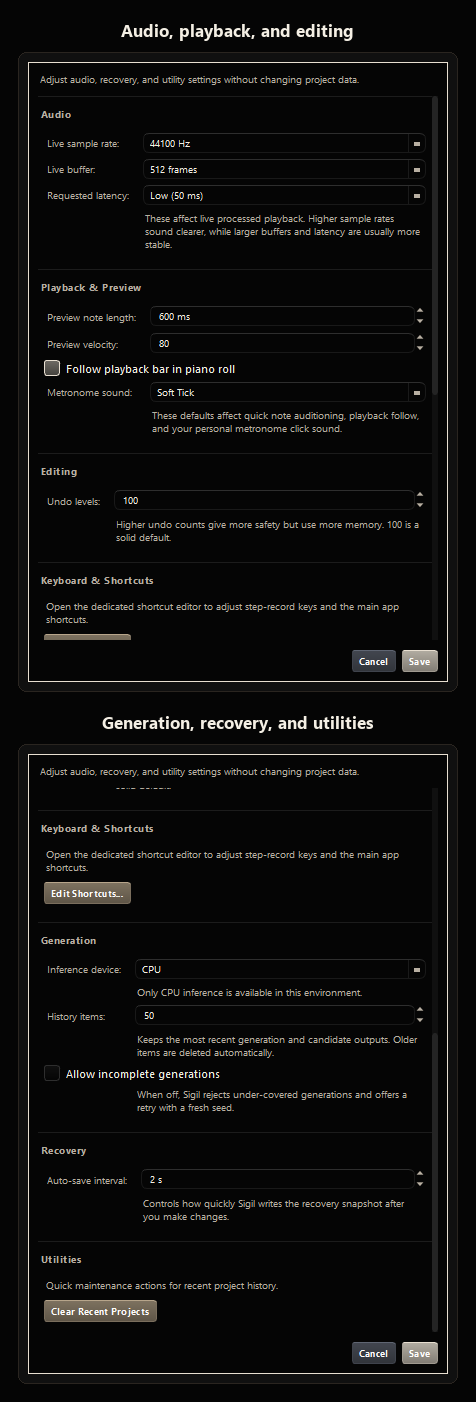 Preferences dialog