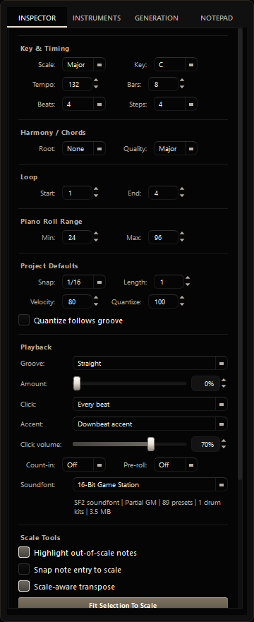Project tab top section
